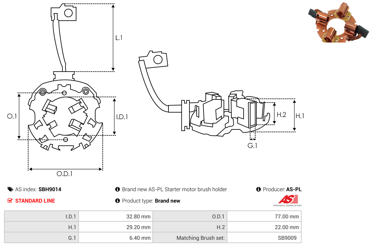AS-PL Halter, Kohlebürsten sbh9014 770mm