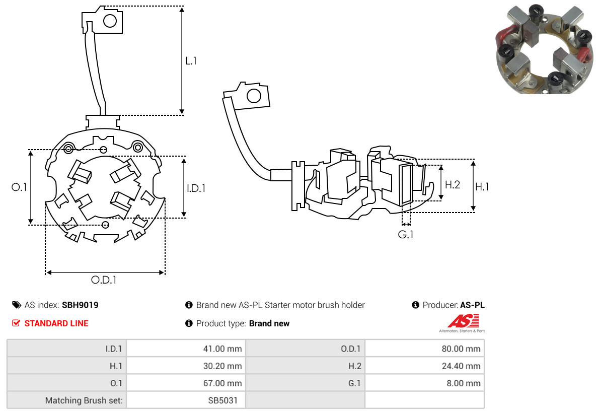 AS-PL Halter, Kohlebürsten sbh9019 800mm