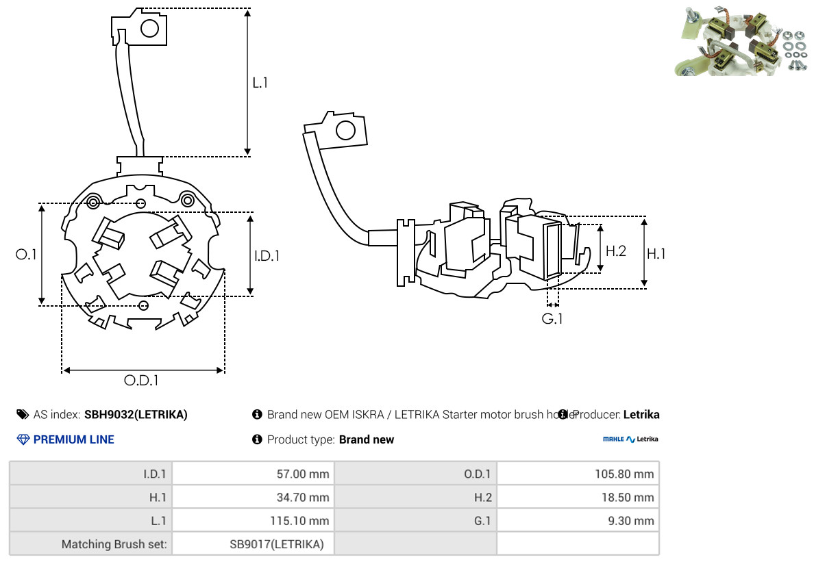 AS-PL Halter, Kohlebürsten sbh9032letrika 105,80mm