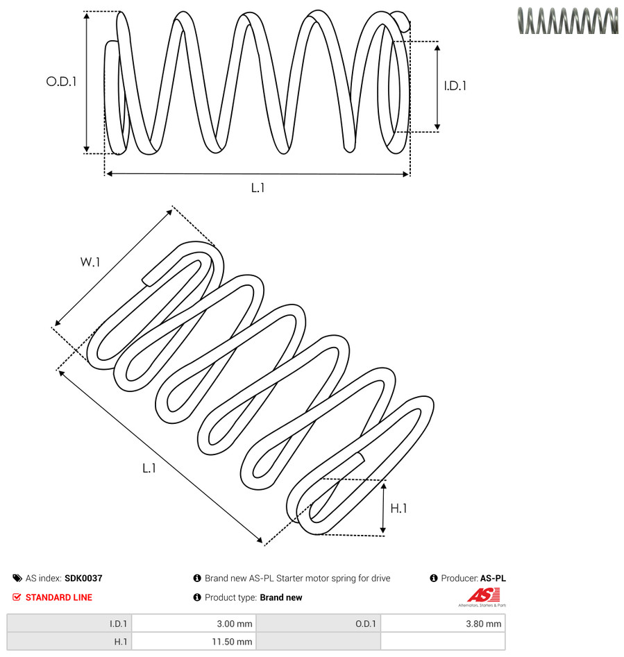 AS-PL Reparatursatz, Starter sdk0037 3,80mm