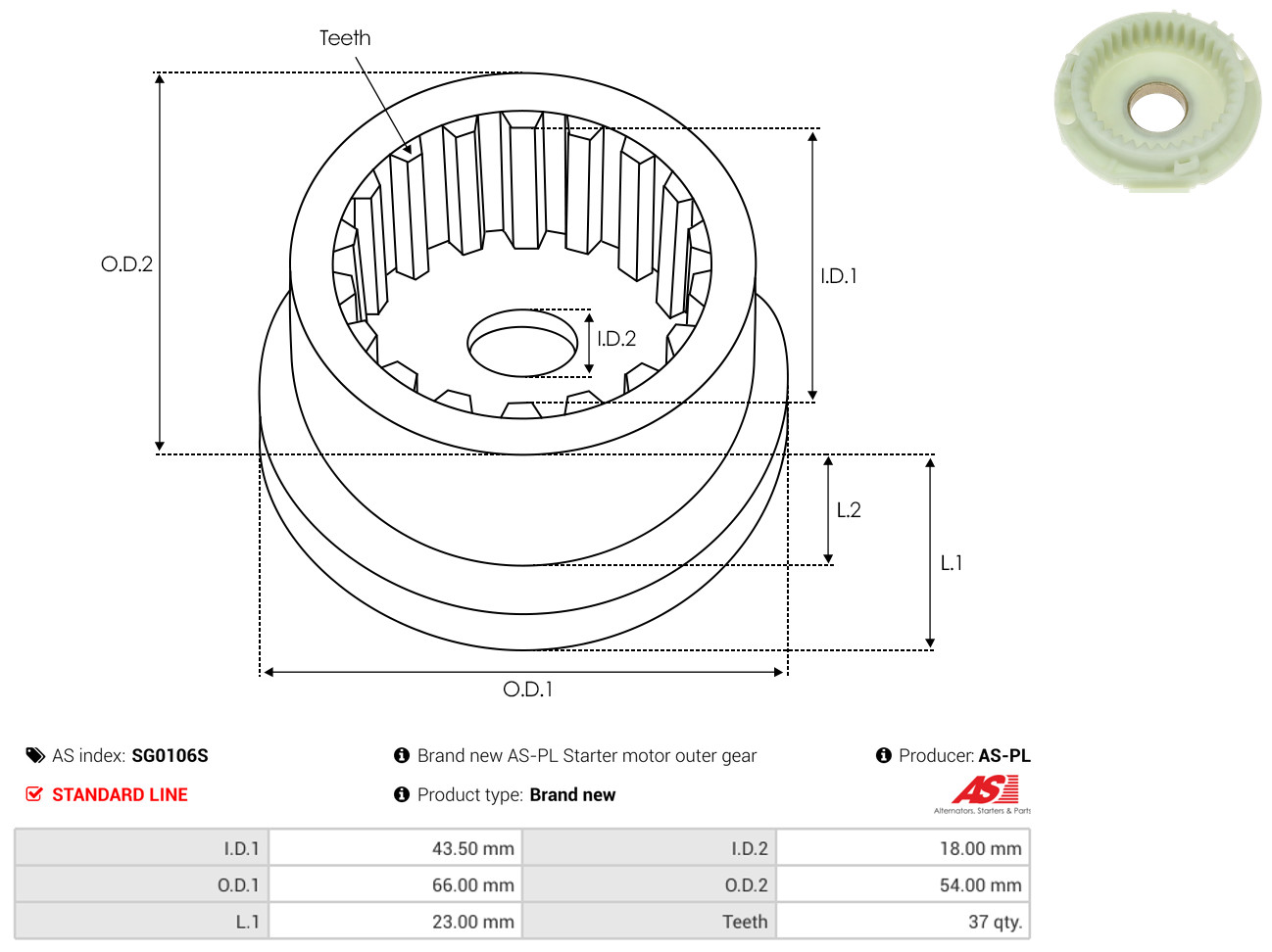 AS-PL Reparatursatz, Starter sg0106s 540mm