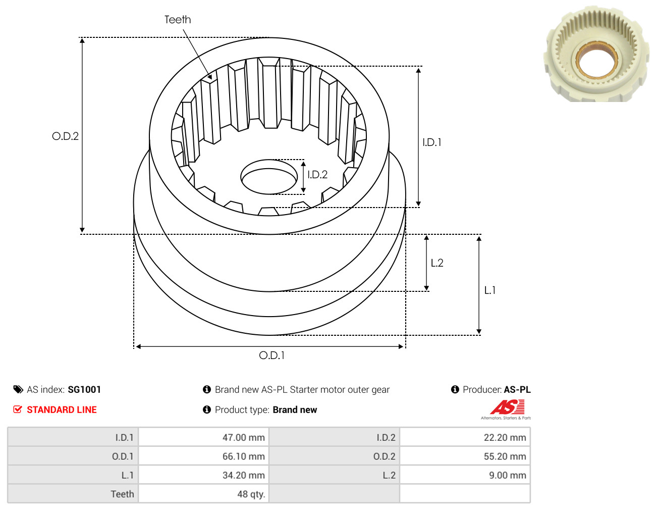AS-PL Reparatursatz, Starter sg1001 55,20mm