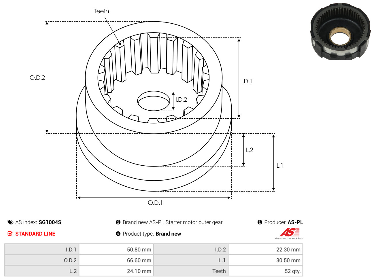 AS-PL Reparatursatz, Starter sg1004s 66,60mm
