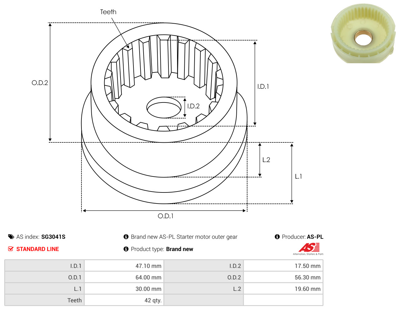 AS-PL Reparatursatz, Starter sg3041s 56,30mm