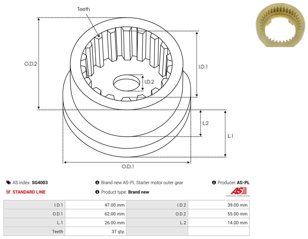 AS-PL Reparatursatz, Starter sg4003 550mm für Fiat
