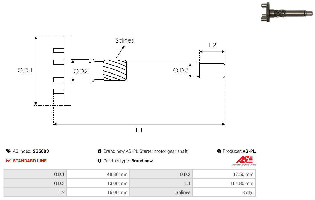 AS-PL Reparatursatz, Starter sg5003 17,50mm für MAZDA MITSUBISHI