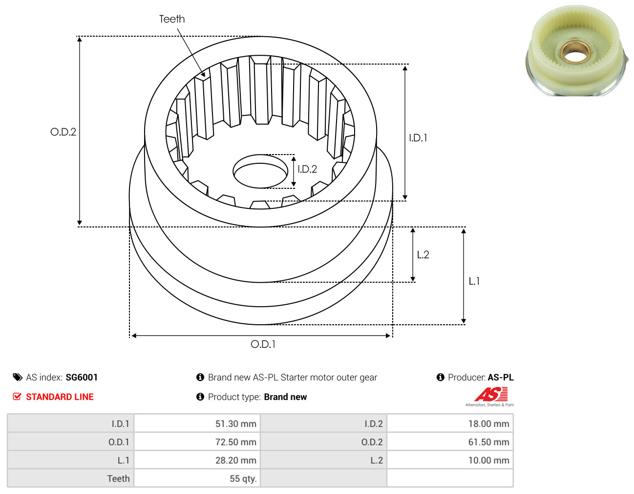 AS-PL Reparatursatz, Starter sg6001 61,50mm