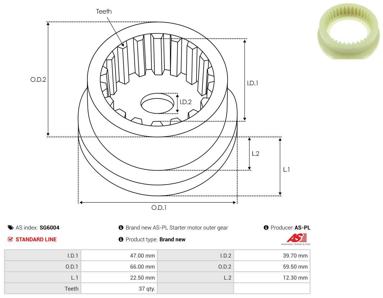 AS-PL Reparatursatz, Starter sg6004 59,50mm