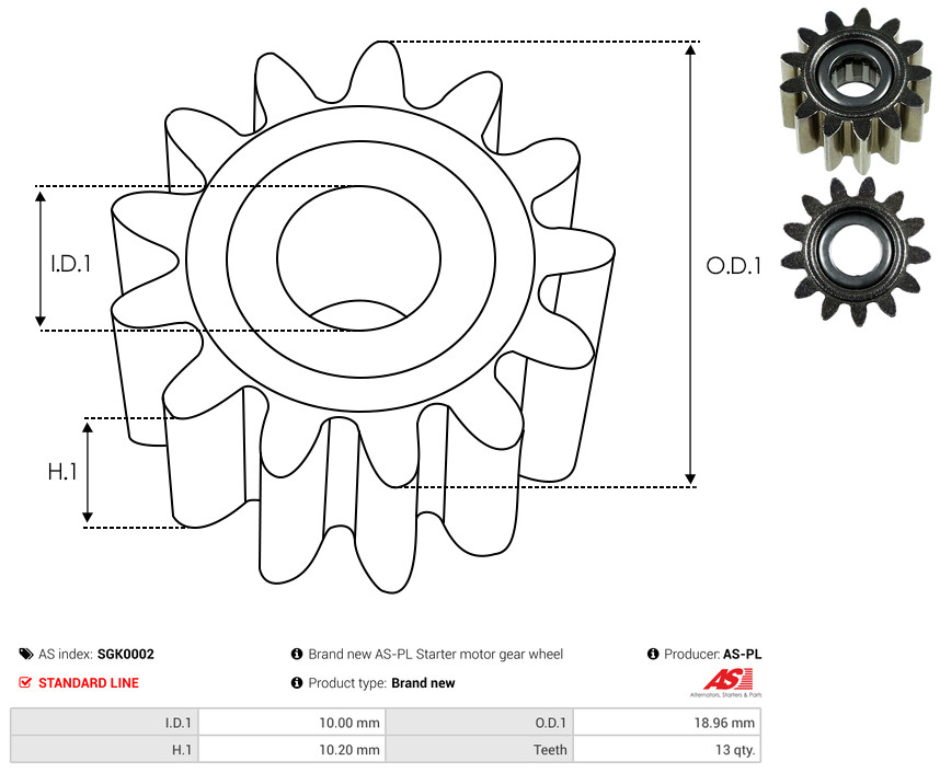 AS-PL Reparatursatz, Starter sgk0002 18,96mm