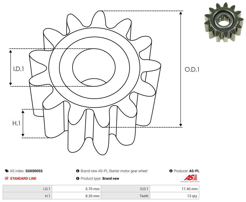 AS-PL Reparatursatz, Starter sgk0005s 17,40mm
