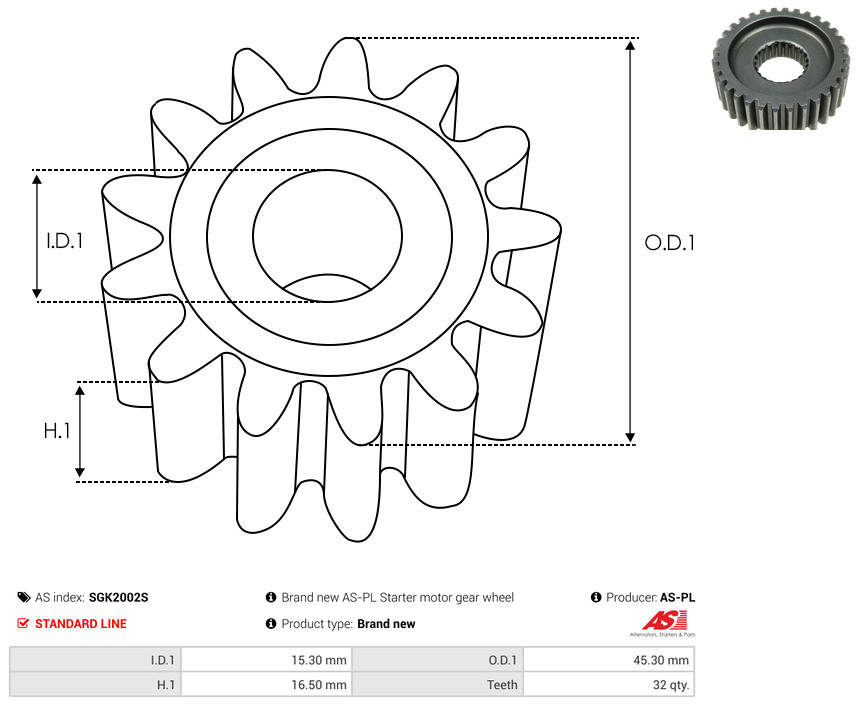 AS-PL Reparatursatz, Starter sgk2002s 45,30mm