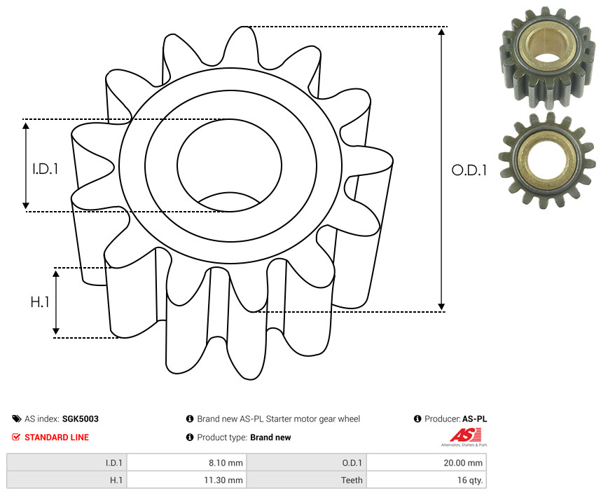 AS-PL Reparatursatz, Starter sgk5003 200mm für HYUNDAI MAN MAZDA MITSUBISHI NISSAN