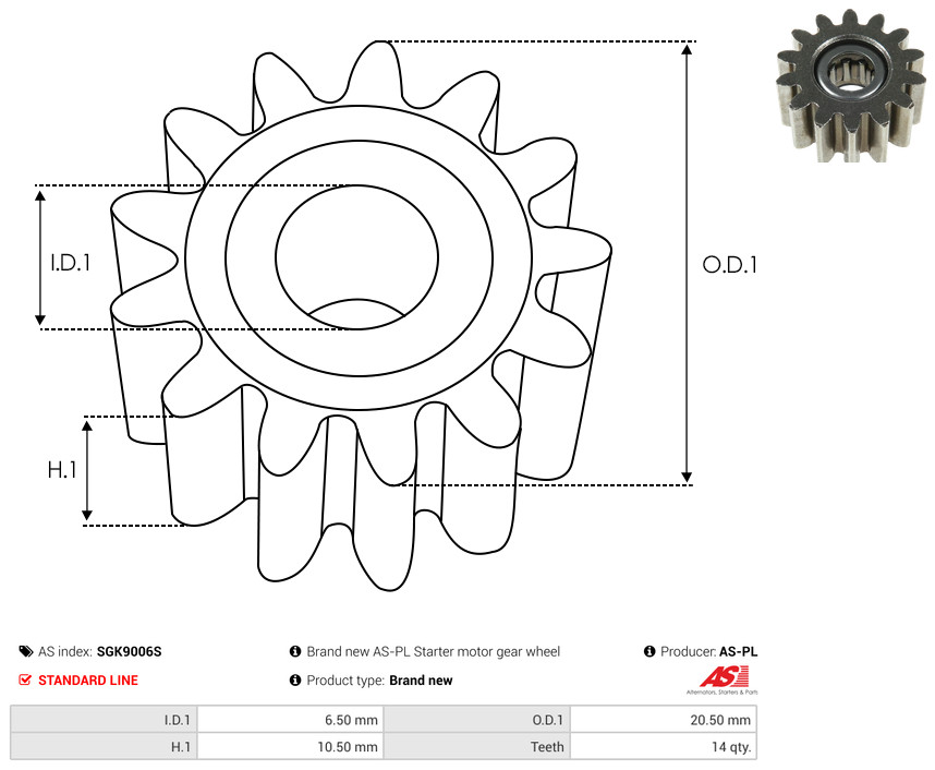 AS-PL Reparatursatz, Starter sgk9006s 20,50mm