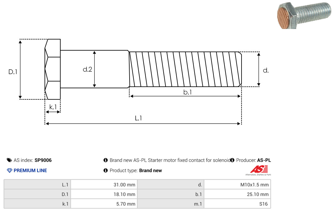 AS-PL Reparatursatz, Starter sp9006 18,10mm