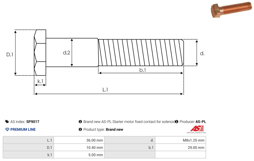 AS-PL Reparatursatz, Starter sp9017 10,40mm