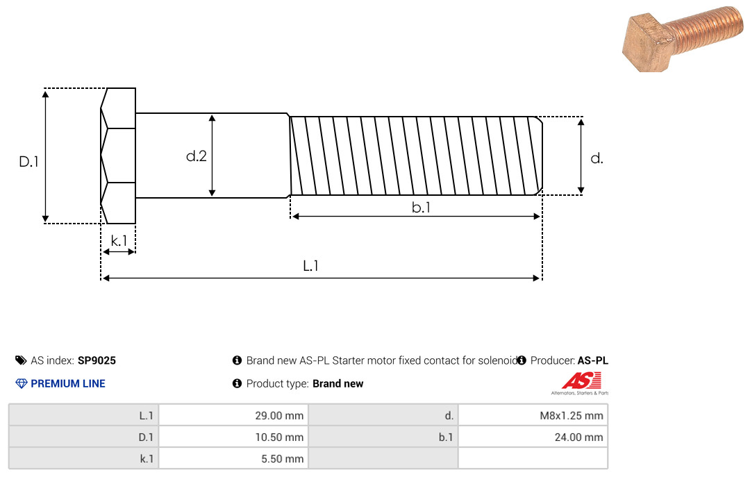 AS-PL Reparatursatz, Starter sp9025 10,50mm