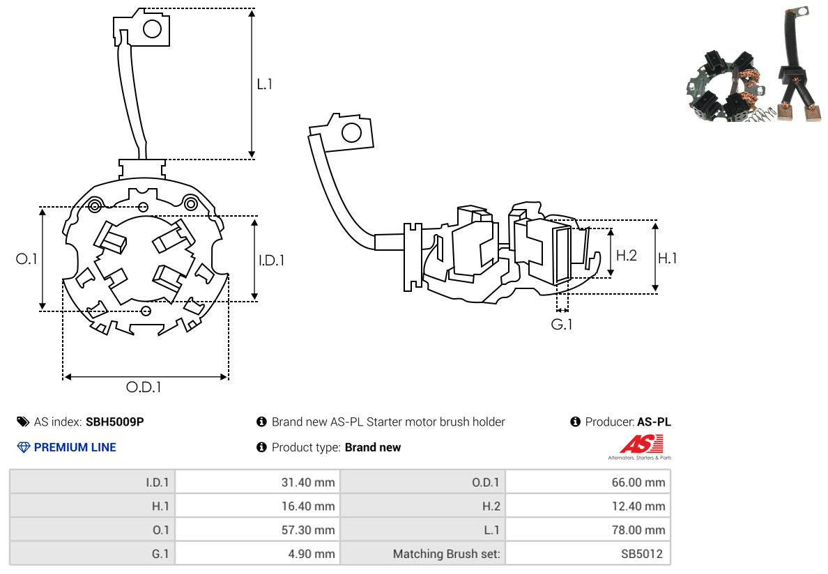 AS-PL Halter, Kohlebürsten sbh5009p 660mm für MITSUBISHI