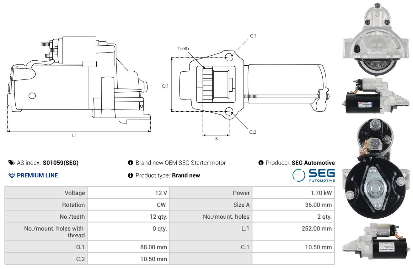 AS-PL Starter s01059seg für Ford Peugeot Fiat