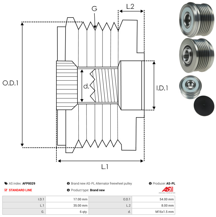 As-Pl Generatorfreilauf Afp0029 Für Volvo Fiat