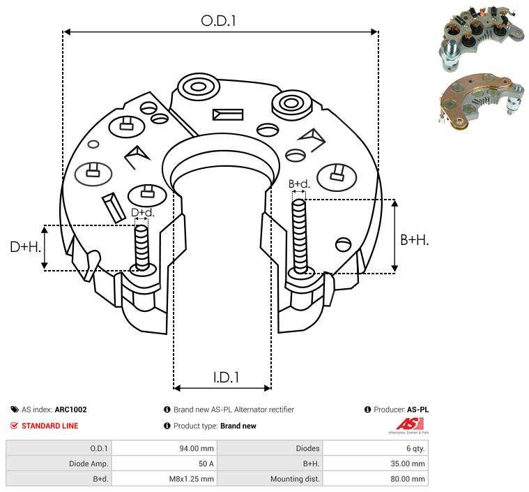 Für AUTO-STARTER CZESCI ARC1002 ALTERNATOR RECTIFIER 50A - Bild 6