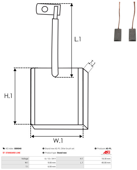 AS-PL Kohlebürste, Generator OB9040 Universal 6V