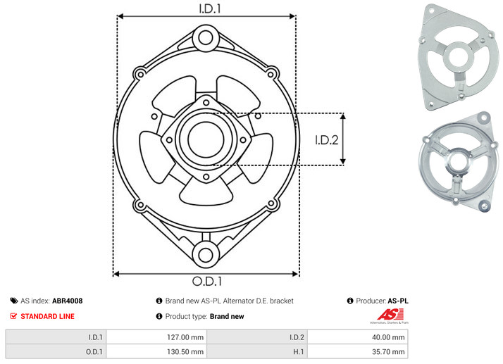 AS-PL Halter, Generator-Antriebsflansch abr4008 130,50mm für LAND ROVER