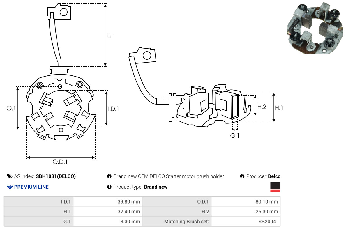 AS-PL Halter, Kohlebürsten sbh1031delco 80,10mm
