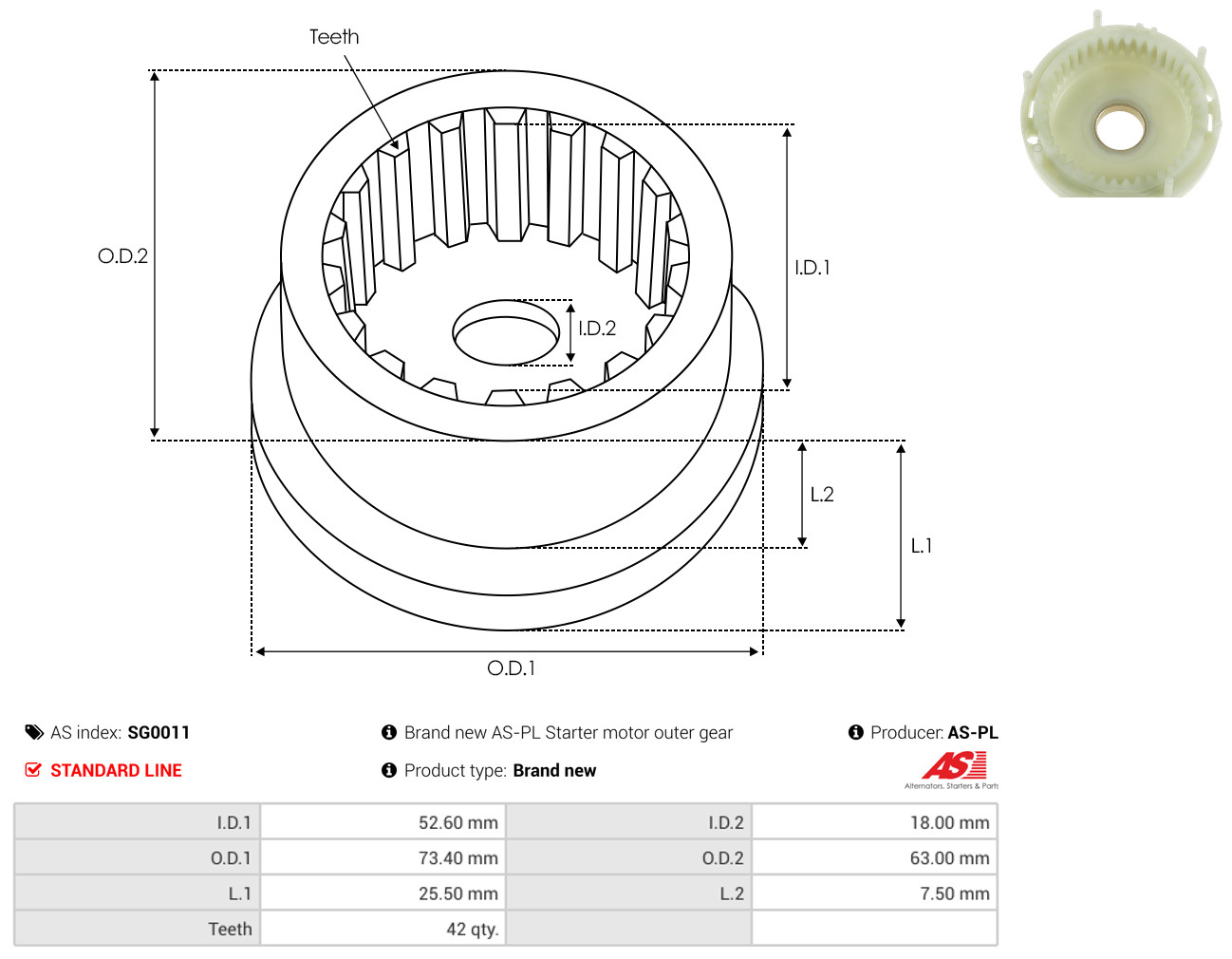 AS-PL Reparatursatz, Starter sg0011 630mm