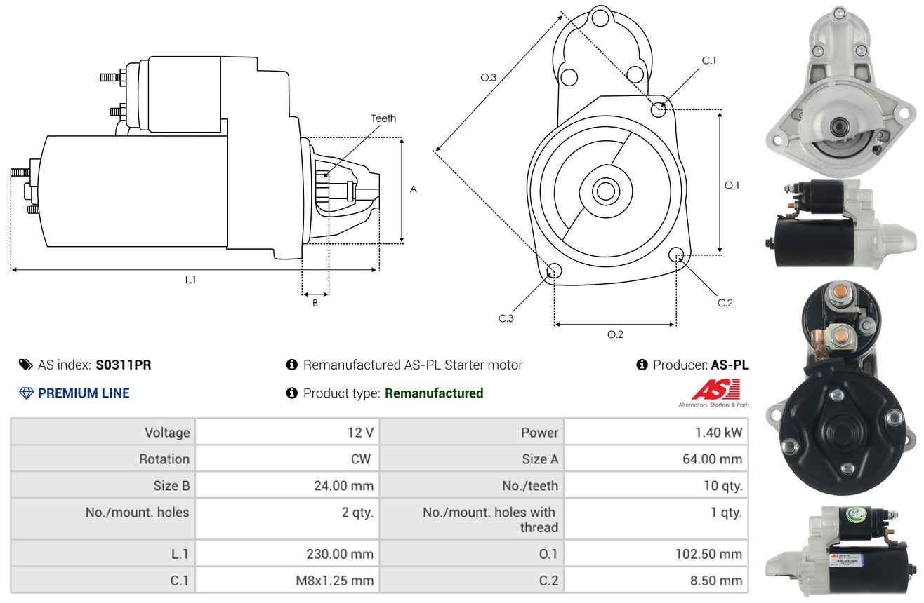 AS-PL Starter s0311pr für OPEL Ford Fiat Peugeot
