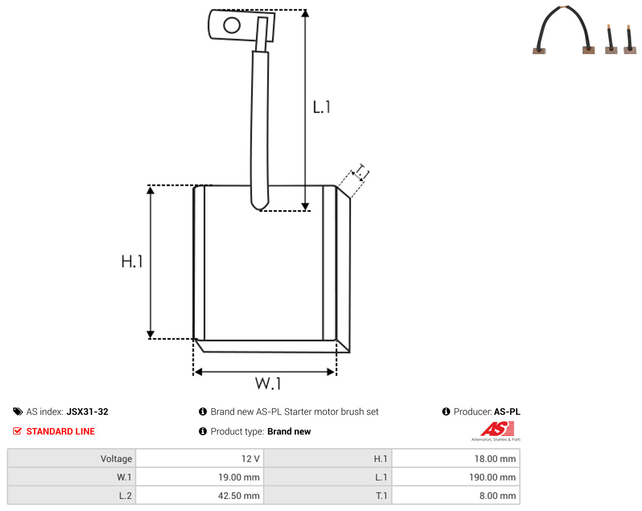 AS-PL Kohlebürste, Starter jsx3132 für Fiat