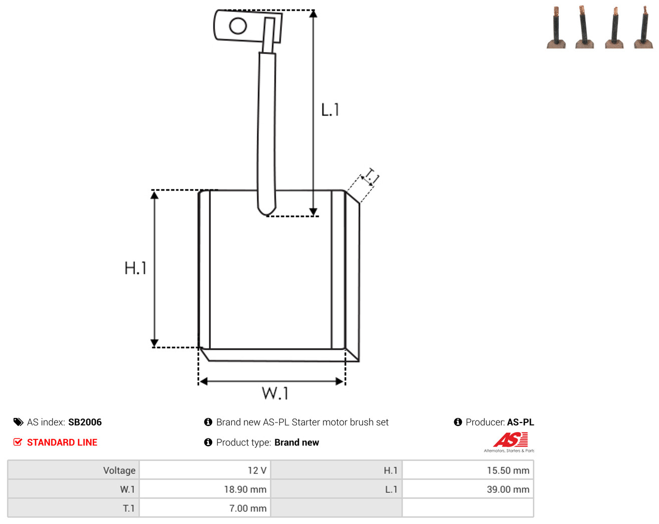 AS-PL Kohlebürste, Starter sb2006 für NISSAN