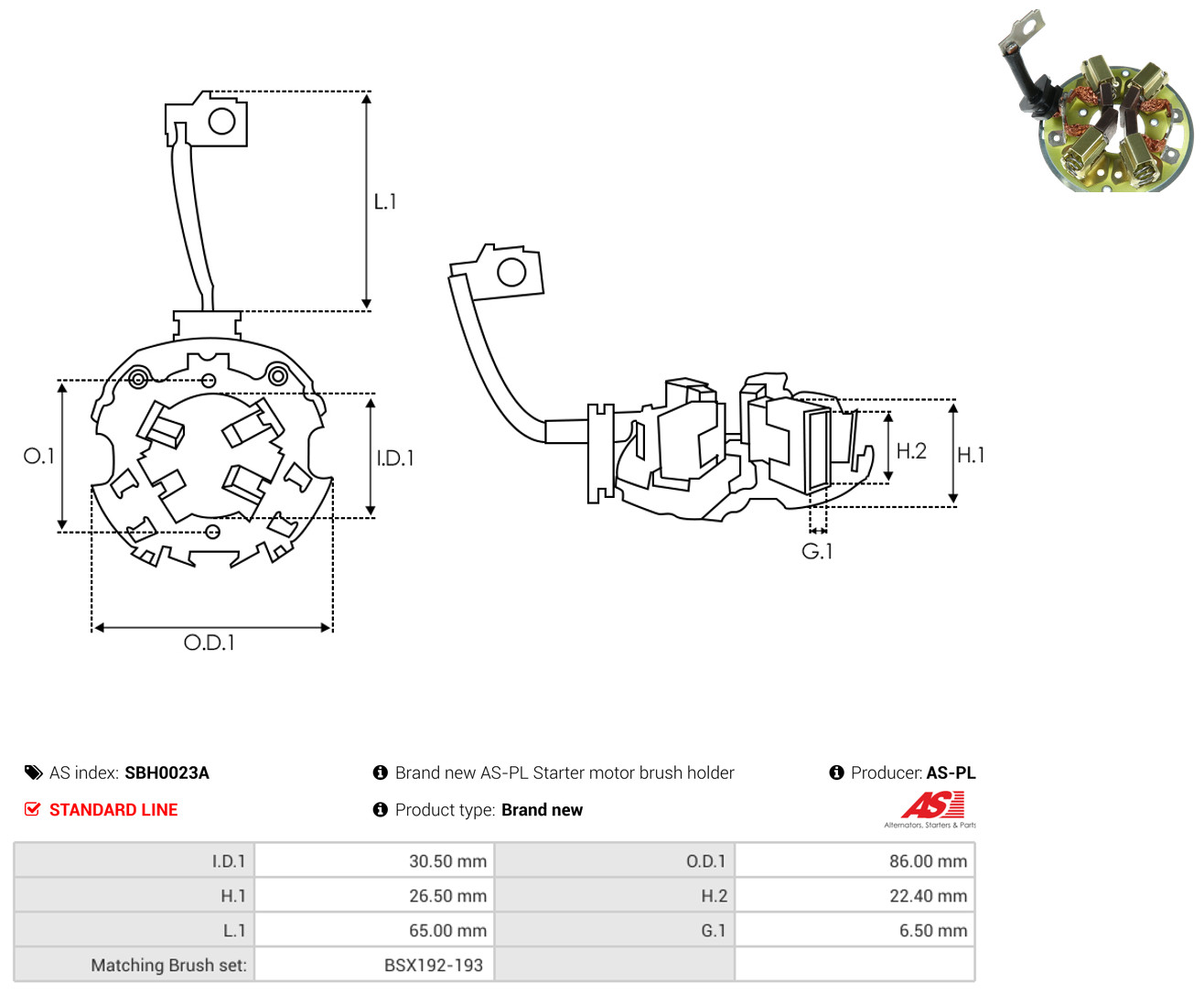 AS-PL Halter, Kohlebürsten sbh0023a 860mm