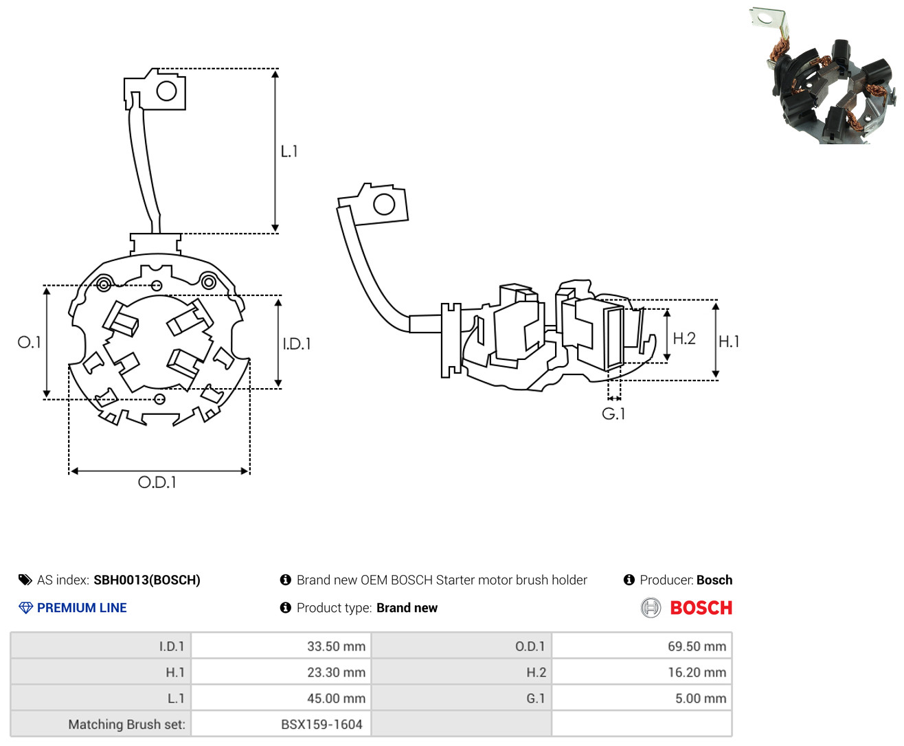 AS-PL Halter, Kohlebürsten sbh0013bosch 69,50mm