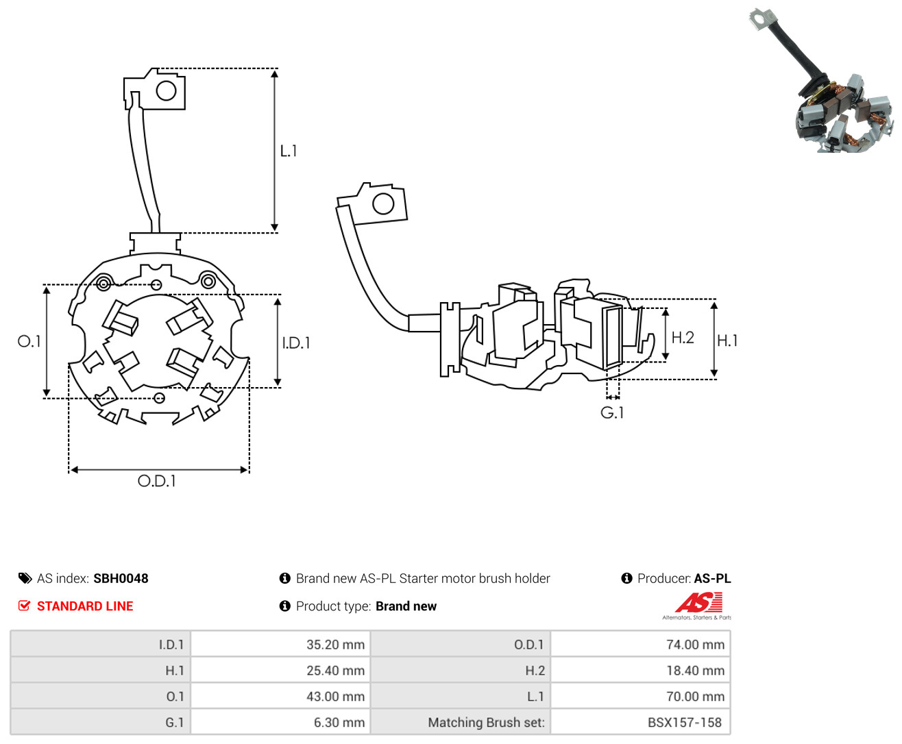 AS-PL Halter, Kohlebürsten sbh0048 740mm