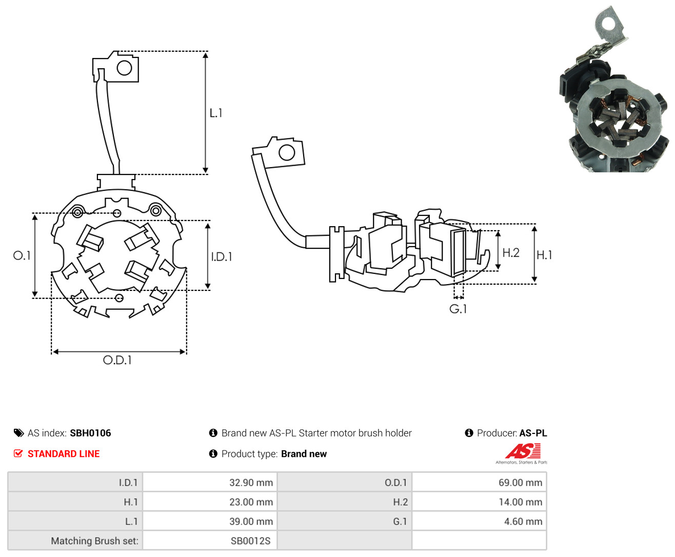 AS-PL Halter, Kohlebürsten sbh0106 690mm für Mercedes