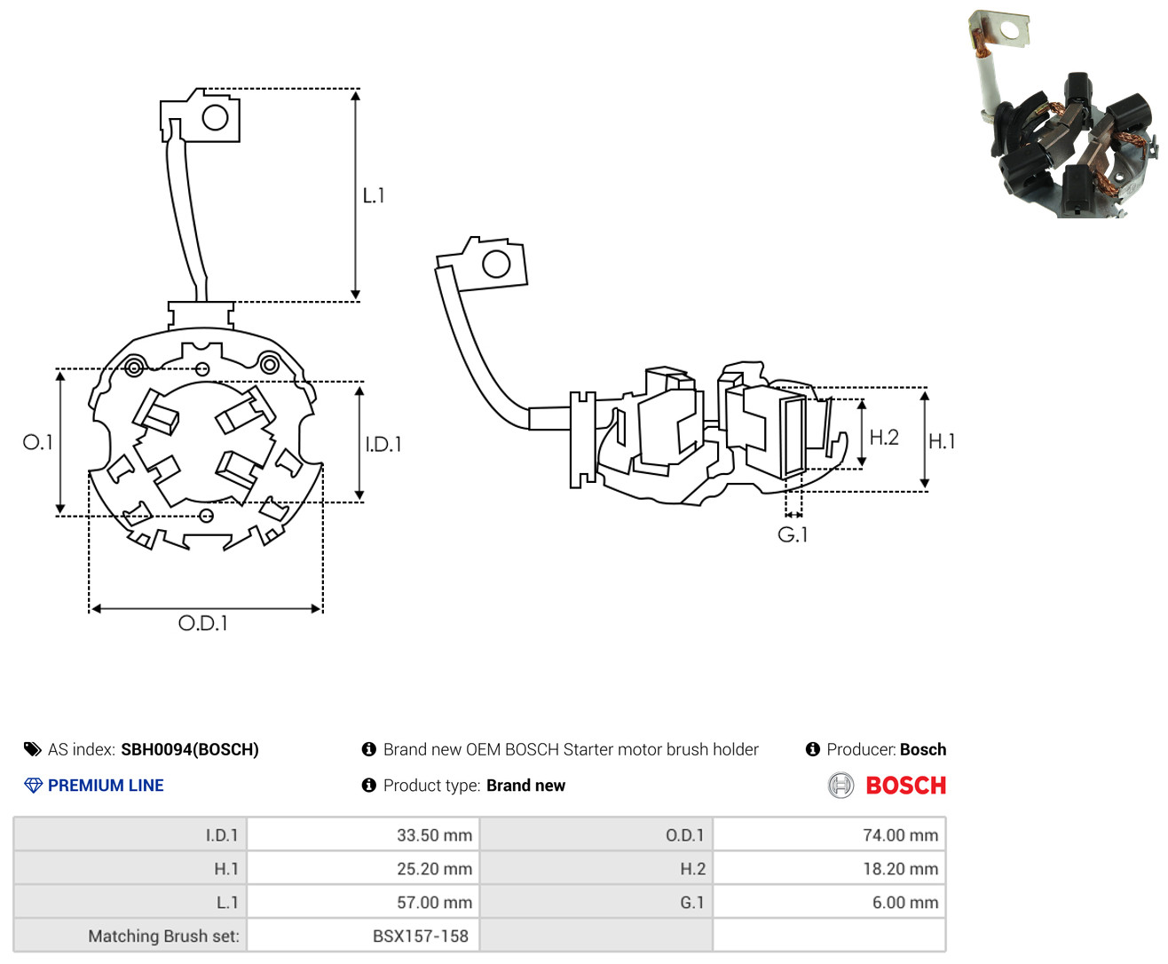 AS-PL Halter, Kohlebürsten sbh0094bosch 740mm