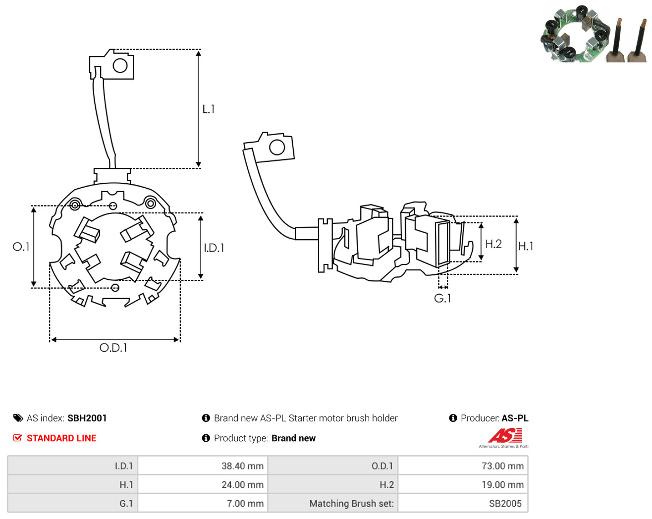 AS-PL Halter, Kohlebürsten sbh2001 730mm für ISUZU NISSAN