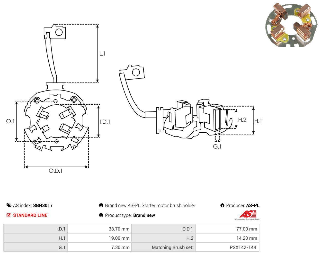 AS-PL Halter, Kohlebürsten sbh3017 770mm