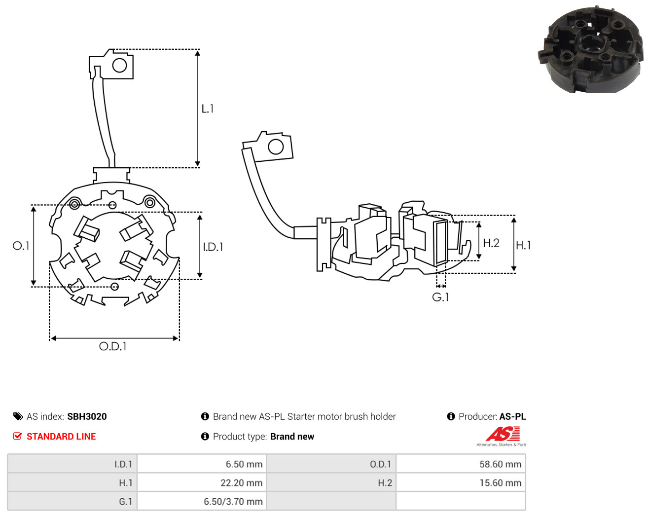 AS-PL Halter, Kohlebürsten sbh3020 58,60mm
