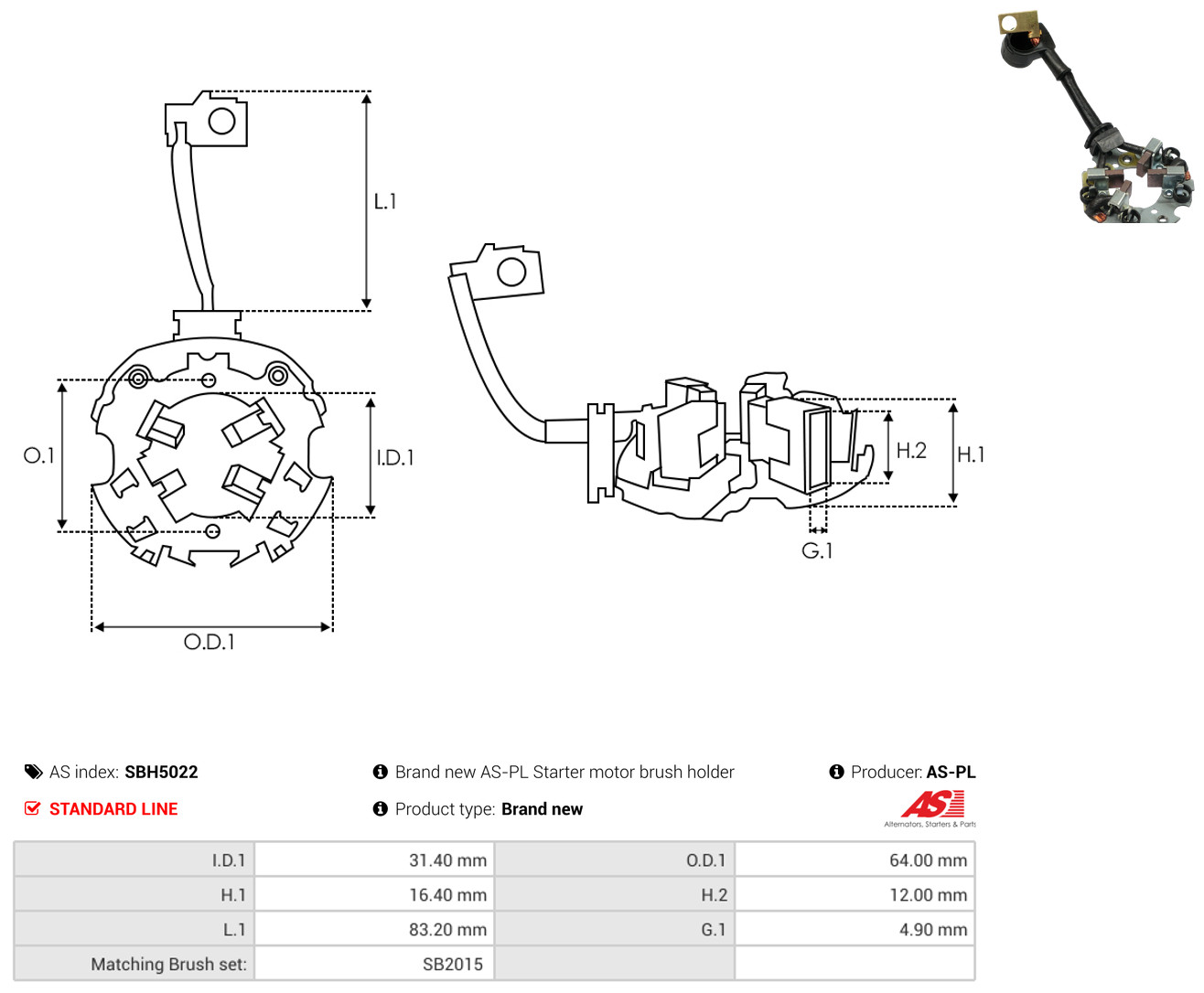 AS-PL Halter, Kohlebürsten sbh5022 640mm