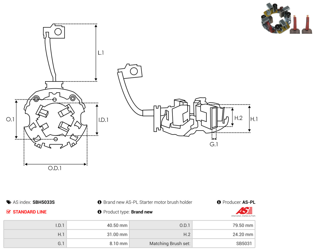 AS-PL Halter, Kohlebürsten sbh5033s 79,50mm für HYUNDAI MITSUBISHI