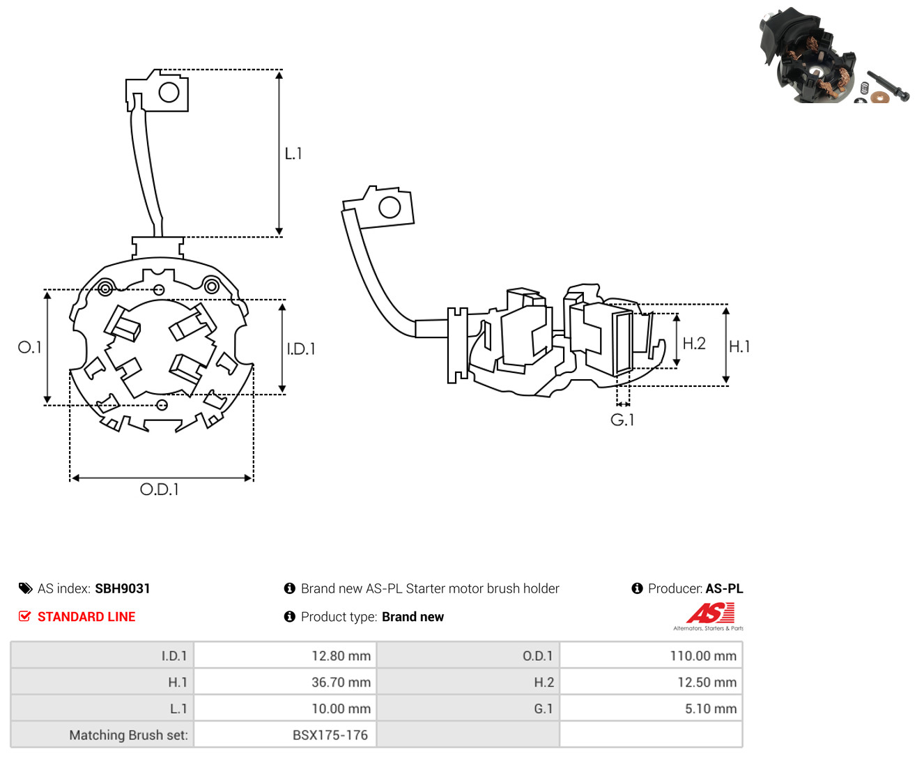 AS-PL Halter, Kohlebürsten sbh9031 1100mm