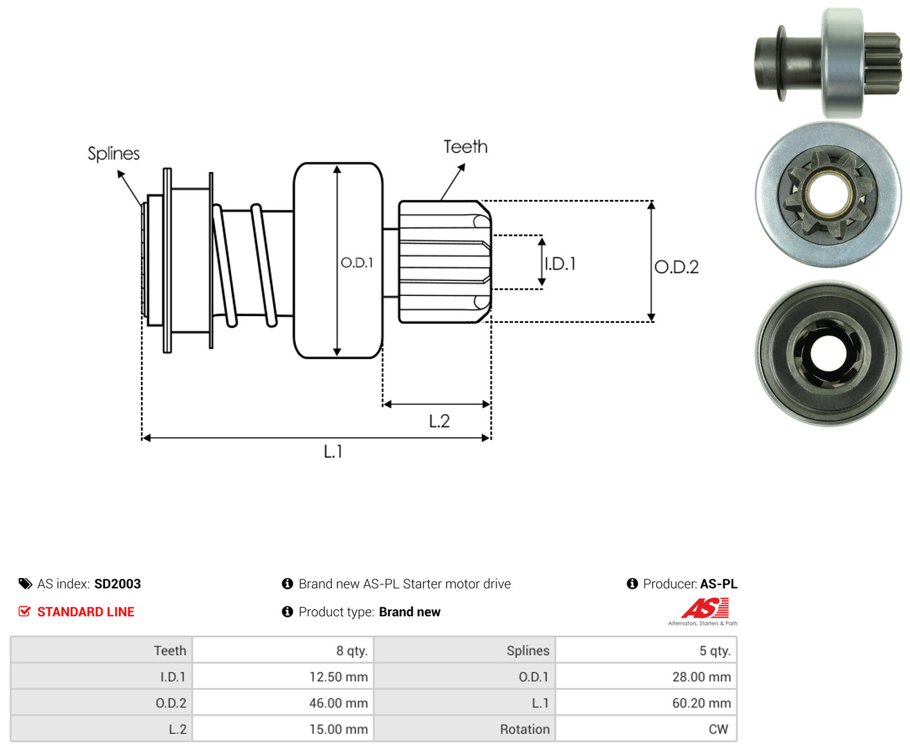 AS-PL Freilaufgetriebe, Starter sd2003 für Ford NISSAN YAMAHA