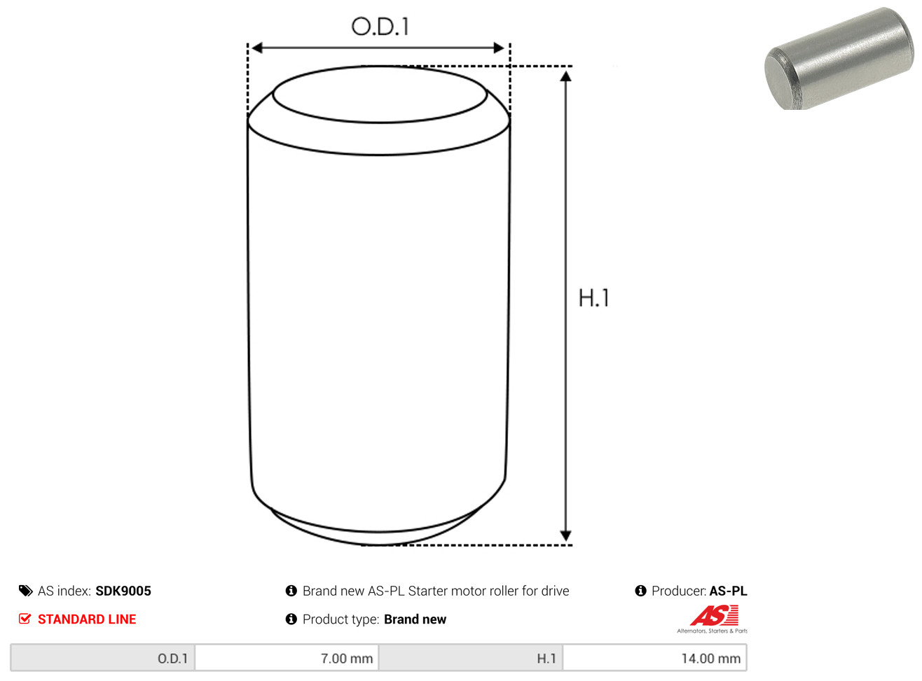 AS-PL Reparatursatz, Starter sdk9005 70mm