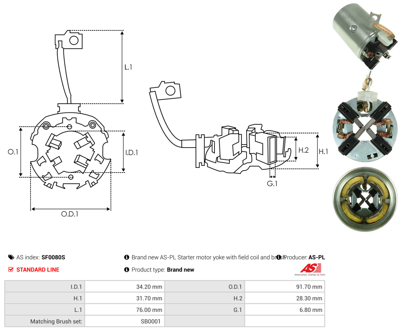 AS-PL Halter, Kohlebürsten sf0080s 91,70mm