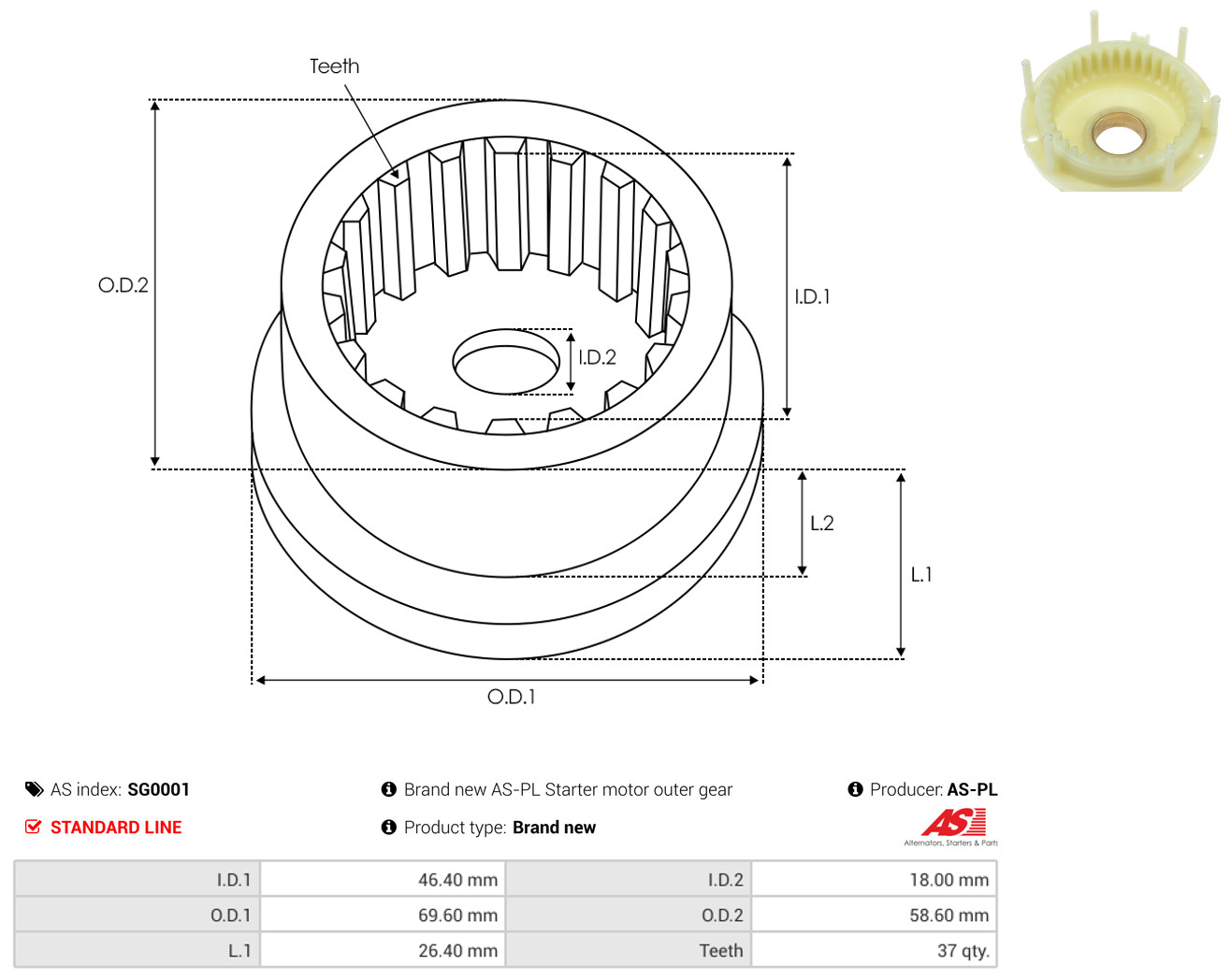 AS-PL Reparatursatz, Starter sg0001 58,60mm