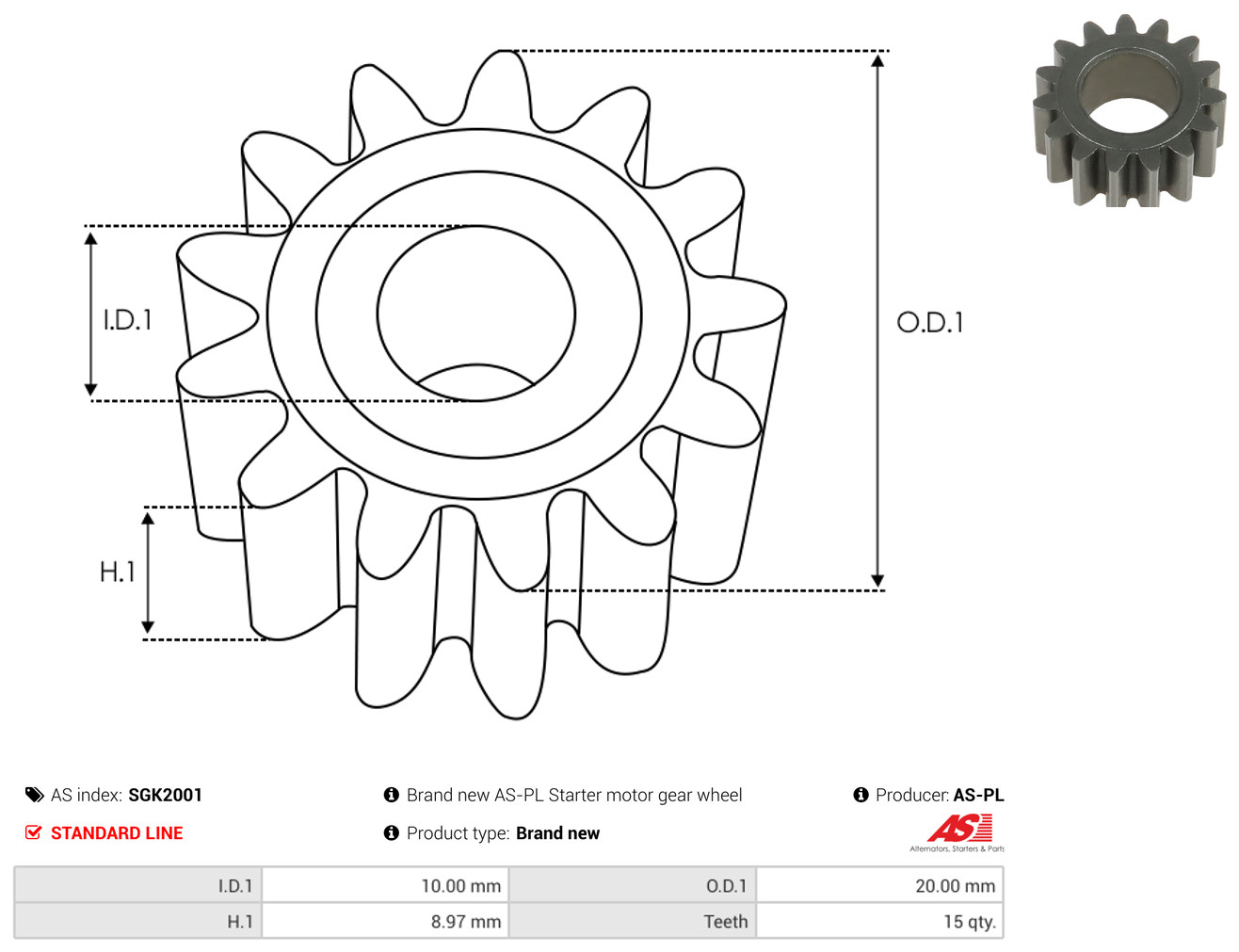 AS-PL Reparatursatz, Starter sgk2001 200mm für NISSAN