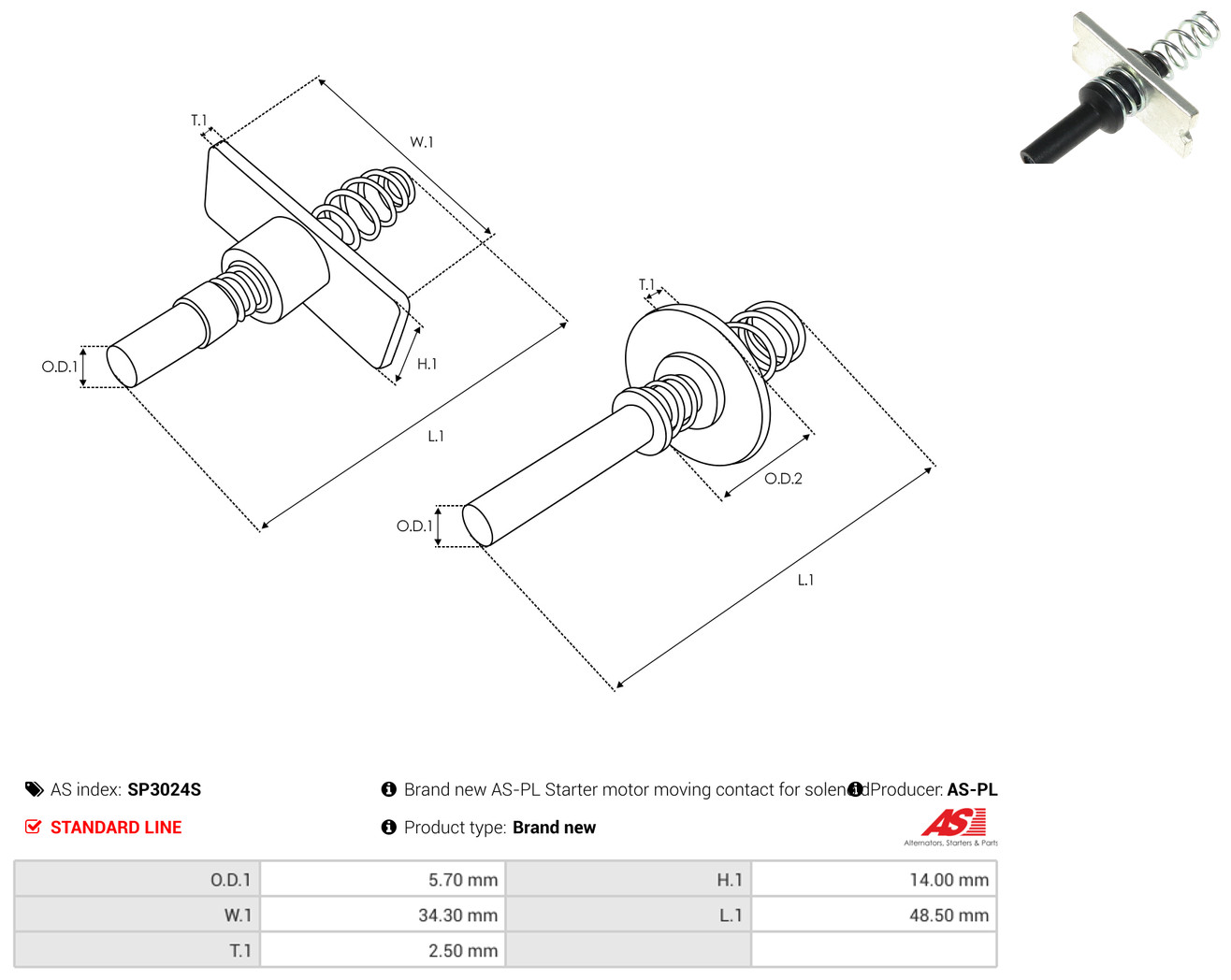 AS-PL Reparatursatz, Starter sp3024s 5,70mm