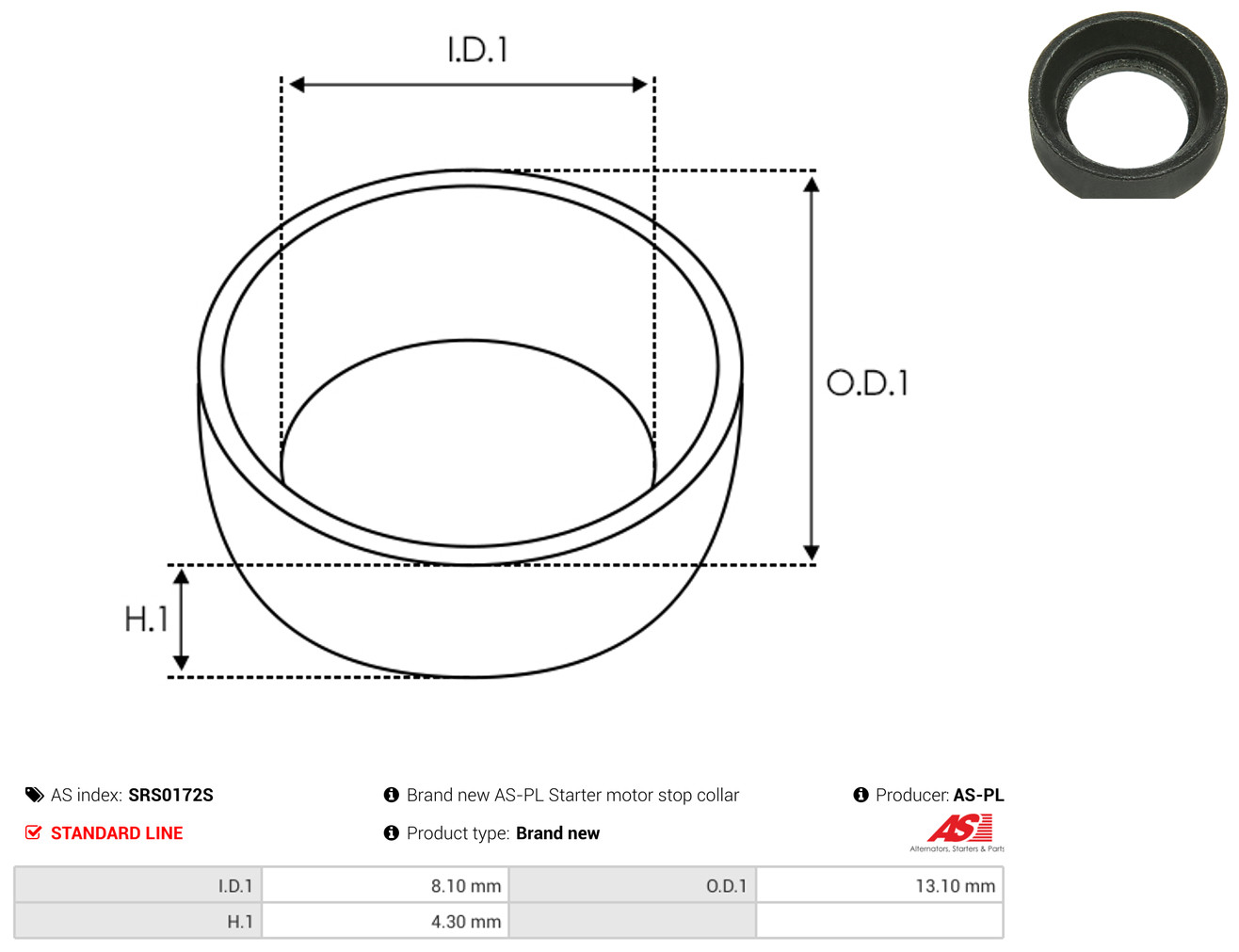 AS-PL Reparatursatz, Starter srs0172s 13,10mm