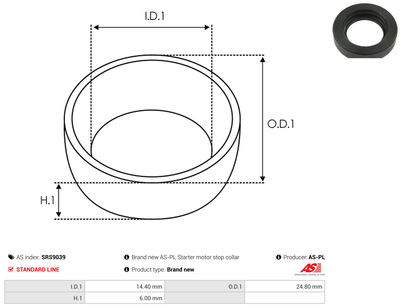 AS-PL Reparatursatz, Starter srs9039 24,80mm
